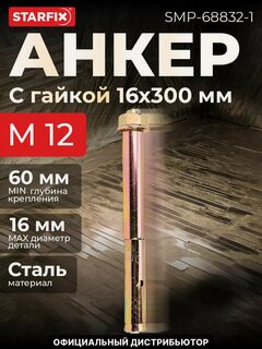 Изображение товара Анкерный болт с гайкой М12х16х300 мм STARFIX, для бетона, 1 штука (SMP-68832-1)