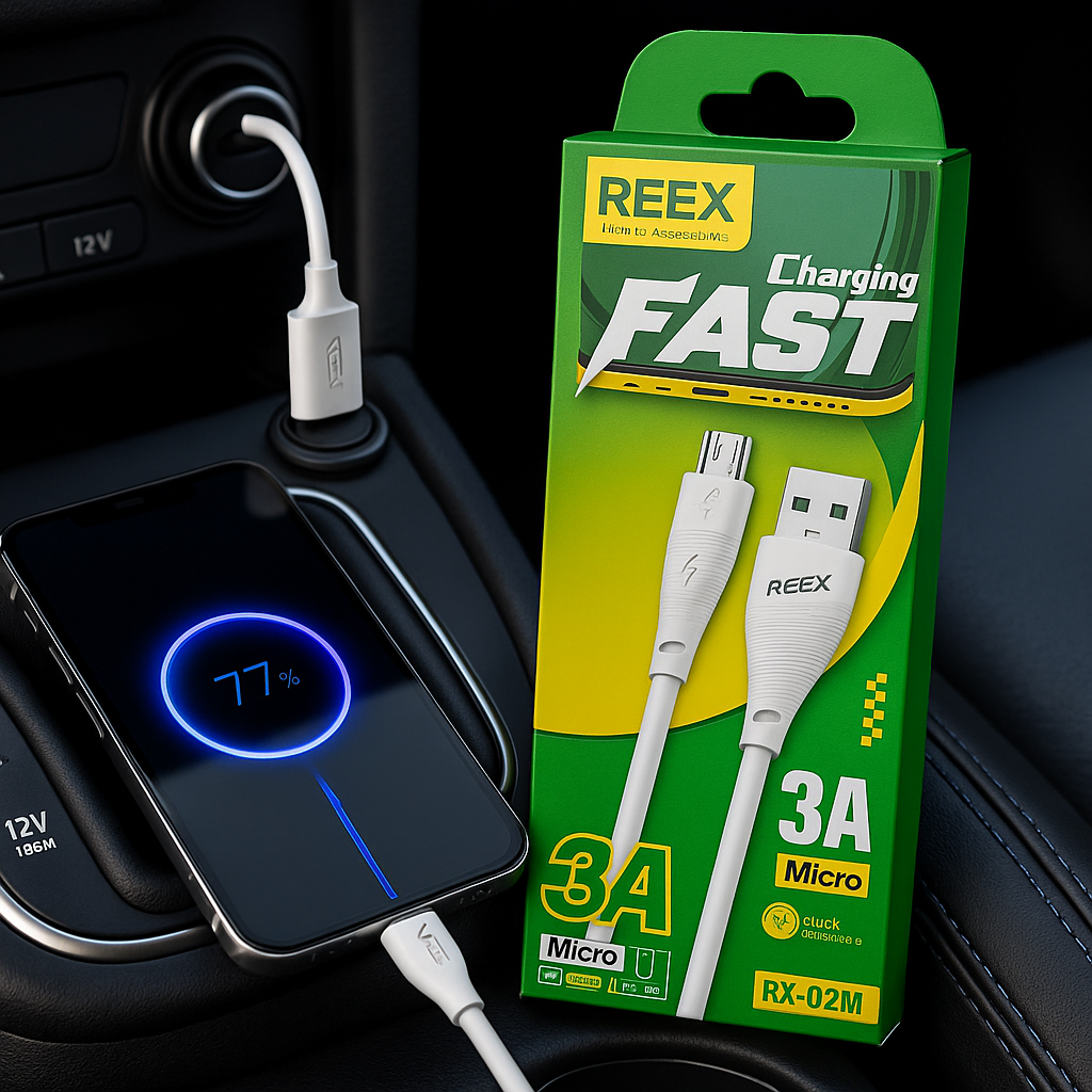 Кабель REEX RX-02M Micro 3A - белый, 1 метр, быстрая зарядка, материал TPE — фото 1