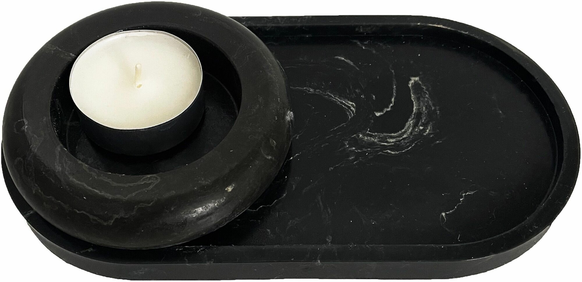 Набор подсвечник на подставке из литьевого мрамора Haifisch Черный мрамор - фотография № 3