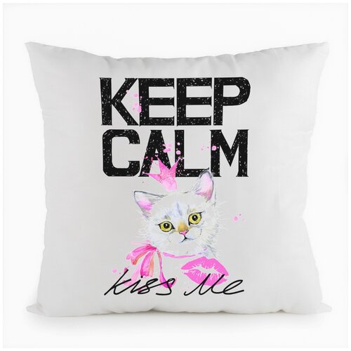 фото Подушка белая coolpodarok keep calm and kiss me. котенок,белая