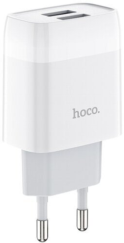 Сетевой адаптер питания Hoco C73A White зарядка 2.4А 2 USB-порта, белый