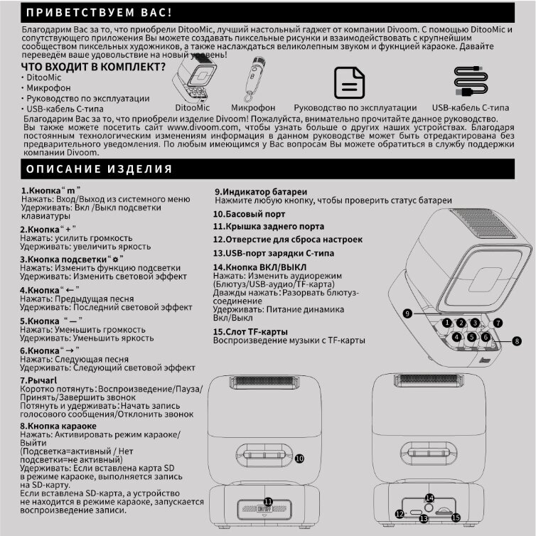 Портативная акустика Divoom Ditoo Mic 15 Вт