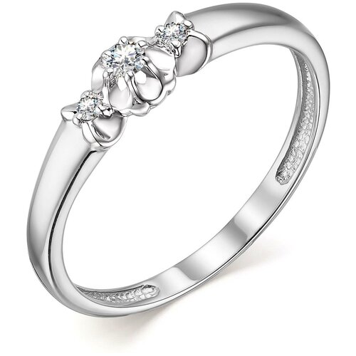 фото Алькор кольцо с 3 бриллиантами из белого золота 13734-200, размер 18