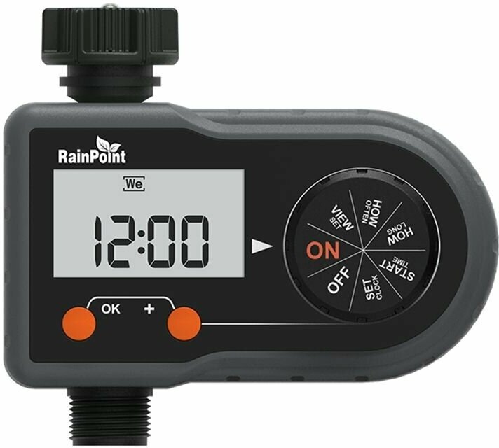 Электронный таймер полива с клапаном для подачи воды Rainpoint 1C с ЖК Дисплеем одноканальный