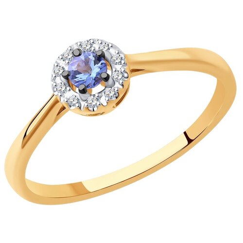 кольцо из белого золота с родированием с бриллиантами и танзанитом 6014169 3 17 5 Кольцо SOKOLOV, красное золото, 585 проба, бриллиант, танзанит, размер 17.5