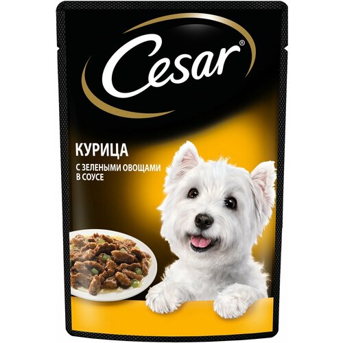 Влажный корм Cesar для взрослых собак, с курицей и зелеными овощами в соусе, 56 шт х 85г