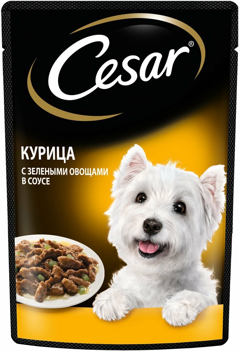 Влажный корм Cesar для взрослых собак, с курицей и зелеными овощами в соусе, 56 шт х 85г