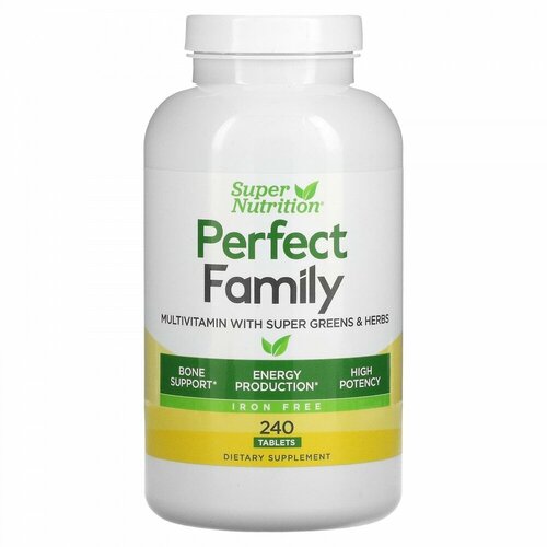 Super Nutrition, Perfect Family, Multivitamin with Super Greens & Herbs, Iron Free, 240 Tablets