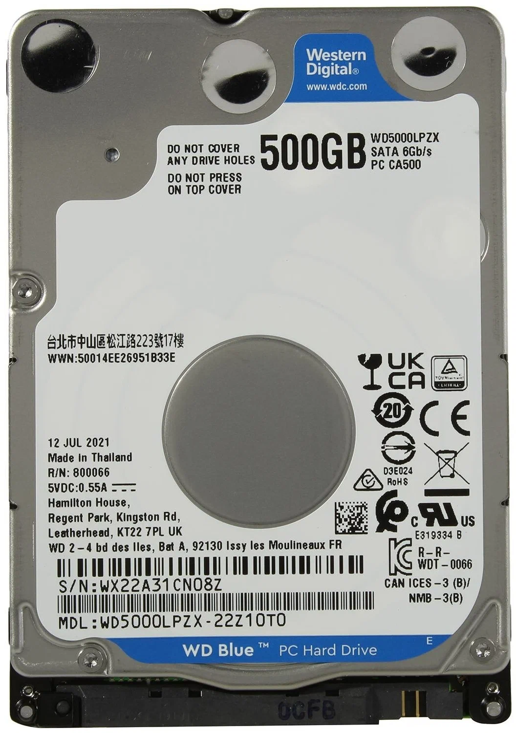 Жесткий диск HDD 2.5" WD Blue 500Gb WD5000LPZX