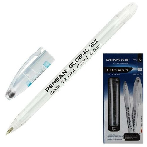 Ручка шариковая масляная Pensan Global-21, чернила черные, корпус прозрачный, узел 0,5 мм, линия письма 0,3 мм, 12 шт.