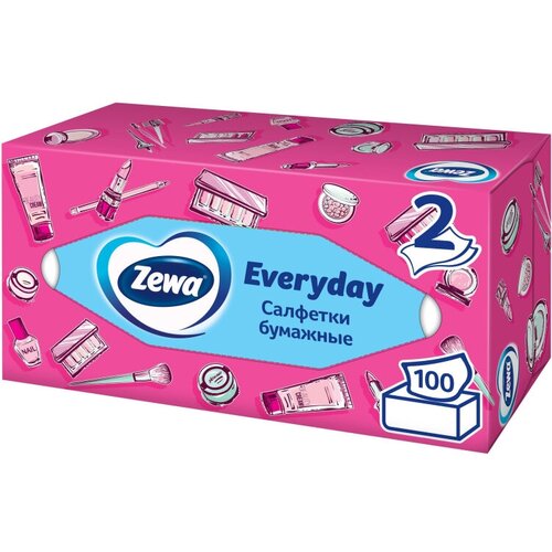 салфетки бумажные в коробке zewa everyday 2 слоя 100 шт Салфетки косметические Zewa Everyday 6286 2х сл. в