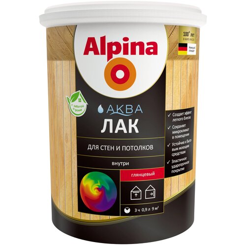 Alpina Аква для стен и потолков прозрачный, глянцевая, 1 кг, 0.9 л