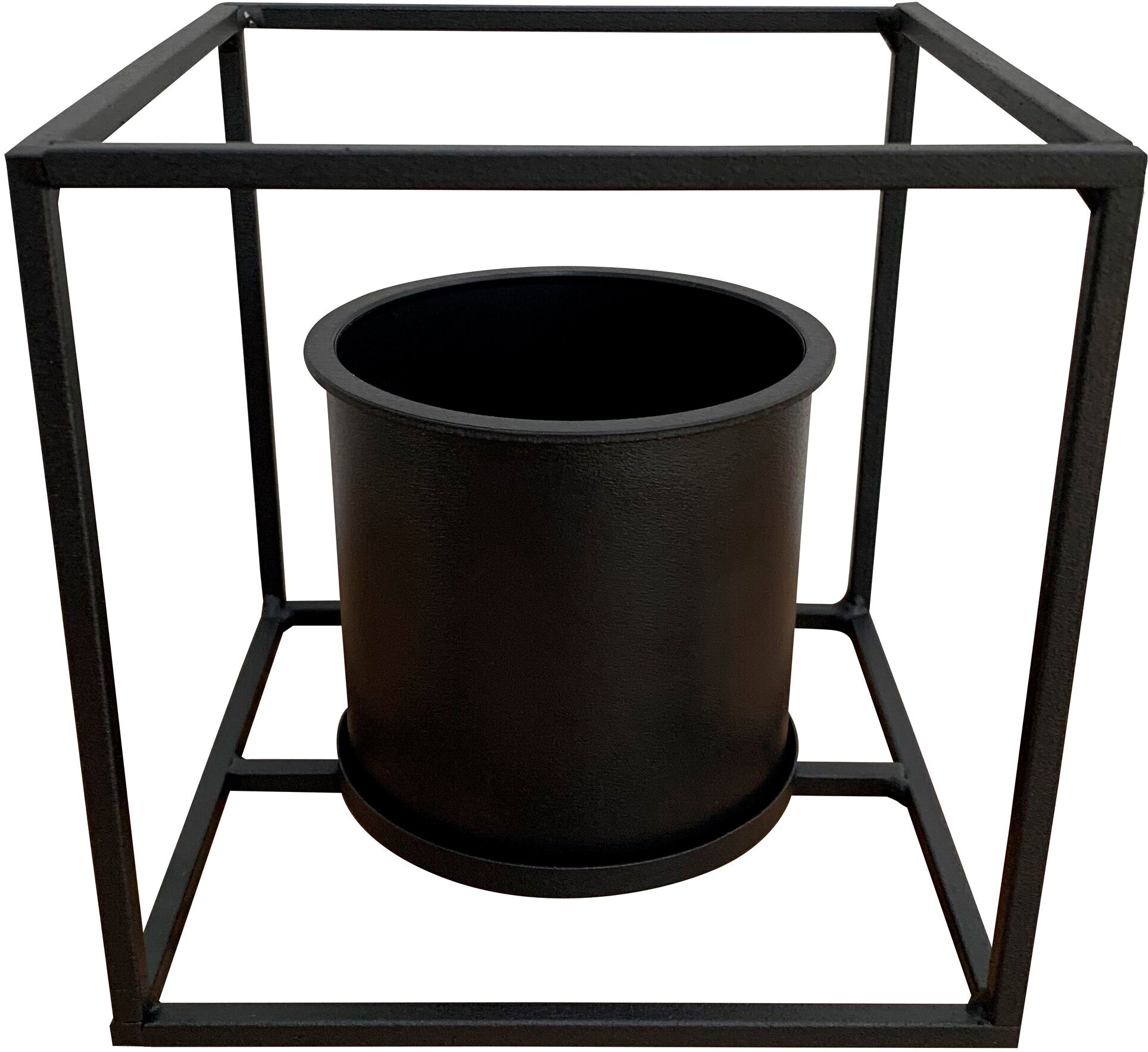 Кашпо W1 16,5х16,5 см пластиковое черное в металлическом каркасе