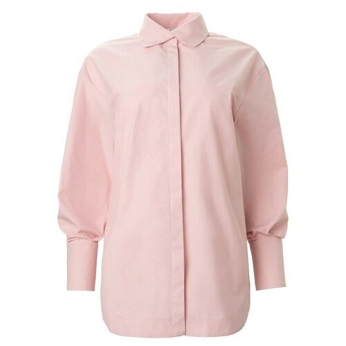 фото Рубашка minaku, нарядный стиль, прямой силуэт, длинный рукав, однотонная, размер 46, розовый
