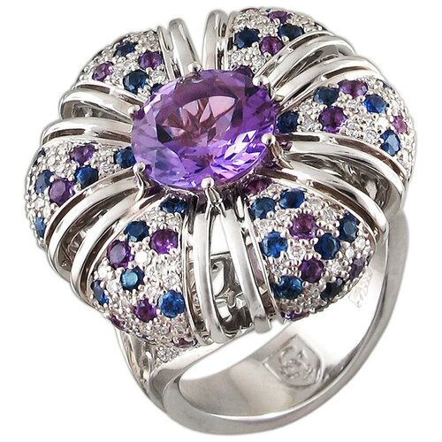 фото Эстет кольцо с аметистами, сапфирами и бриллиантами из белого золота 01к6210843-1, размер 17.5