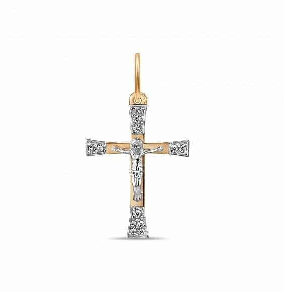 Крестик Яхонт, золото, 585 проба, фианит
