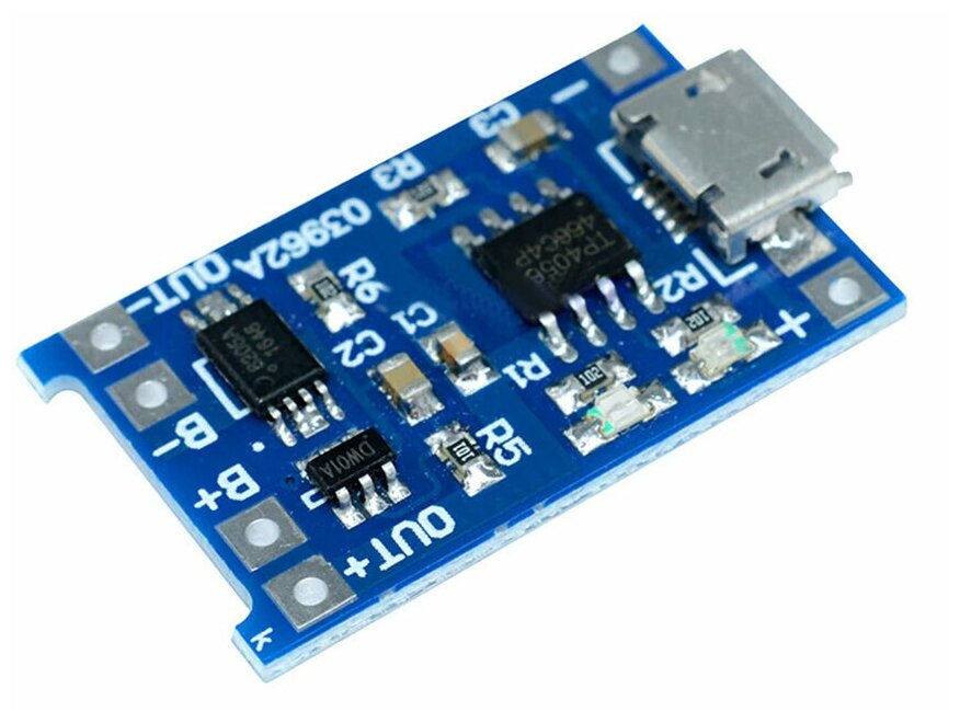 Модуль заряда Li-ion аккумуляторов 03962A TP4056, гнездо Micro USB 5В 1А с защитой 5V 2 шт