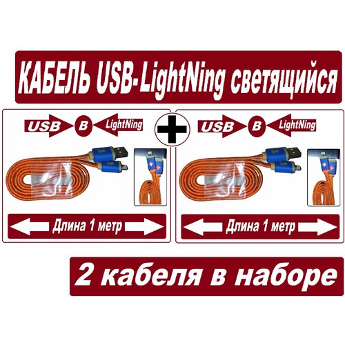 2 Кабеля на iPhone 5S USB LightNing / Кабели для iPhone 5 / Провода Зарядки iPhone 5-14 iPad USB Apple LightNing - 2 штуки в наборе