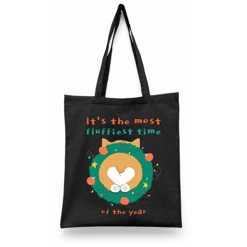 фото Сумка-шоппер унисекс каждому своё "merry christmas/милые собачки/новый год" черная