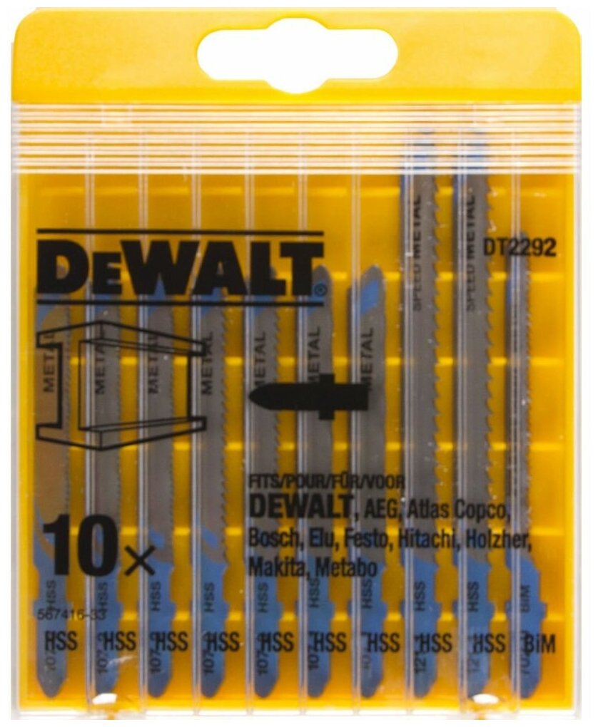 Набор пилок для лобзика по металлу DeWalt DT2292 10шт
