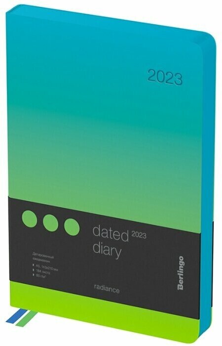 Ежедневник датированный 2023г, А5, 184л, кожзам, Berlingo "Radiance", зеленый/голубой градиент
