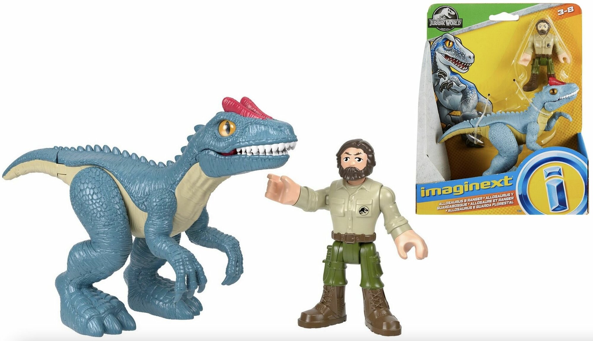 Набор фигурок динозавр Аллозавр и Рейнджер IMAGINEXT Jurassic World Allosaurus & Ranger GKM66