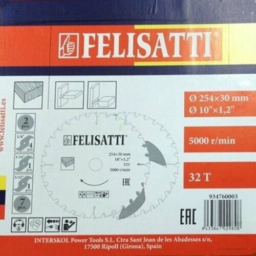Диск пильный Felisatti 934760003 254 x 30;