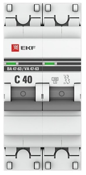 Автоматический выключатель 2P 40А (C) 4,5kA ВА 47-63, EKF PROxima - фотография № 2