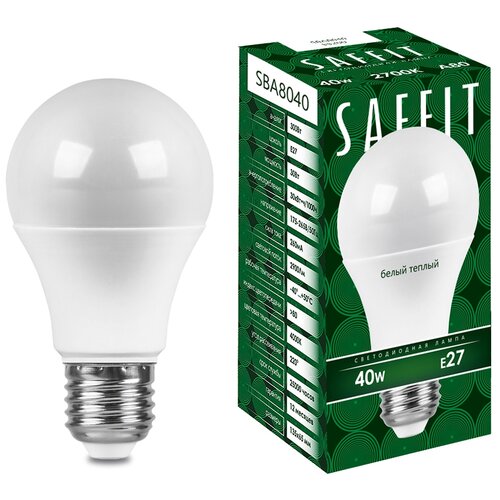 Лампа светодиодная Saffit SBA8040 55200, E27, A80, 40 Вт, 2700 К