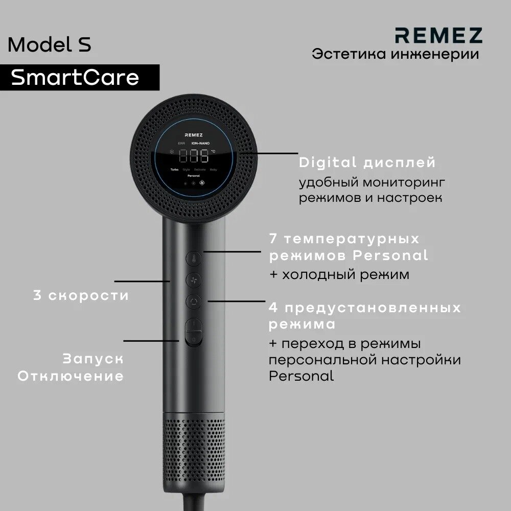 Фен-стайлер для волос профессиональный с насадками REMEZ Model S RMB-707 - фотография № 8