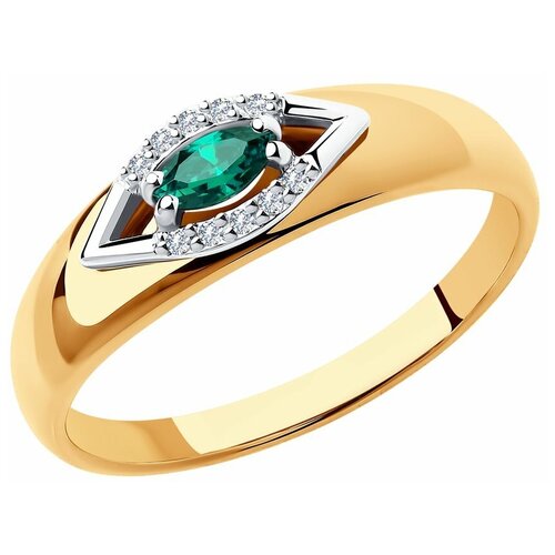 Кольцо SOKOLOV, комбинированное золото, 585 проба, изумруд, бриллиант, размер 19.5, бесцветный, зеленый