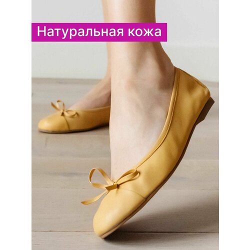 Балетки женские натуральная кожа туфли кожаные без каблука , Reversal, 21664TN_Yellow-39