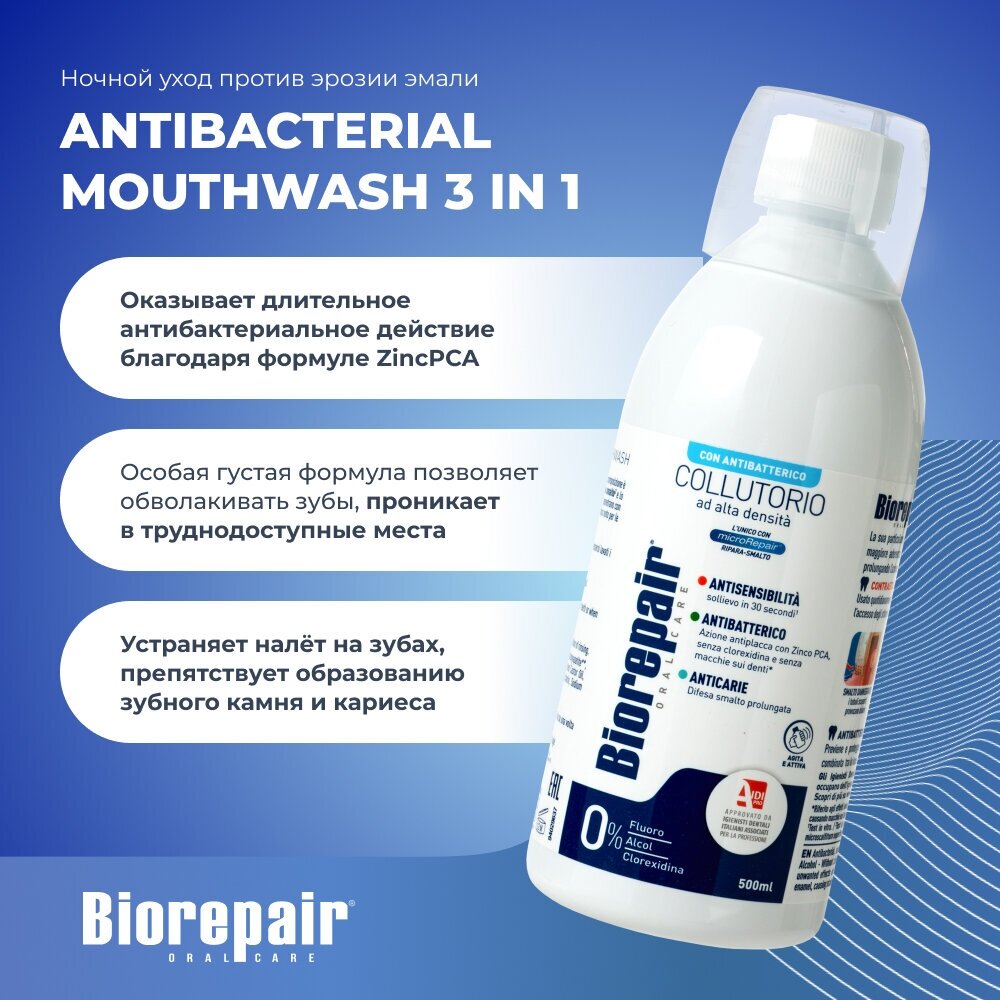 Biorepair® 4-action mouthwash Антибактериальный ополаскиватель для полости рта, 500 мл