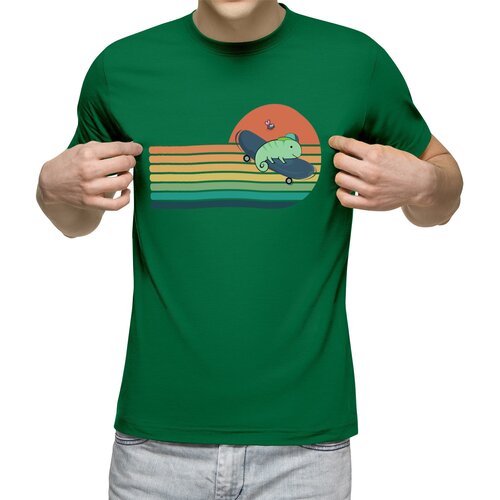 фото Мужская футболка «хамелеон - скейтер на закате» (xl, синий) us basic