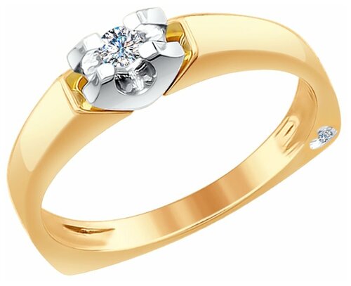 Кольцо помолвочное SOKOLOV, комбинированное золото, 585 проба, родирование, бриллиант, размер 17.5