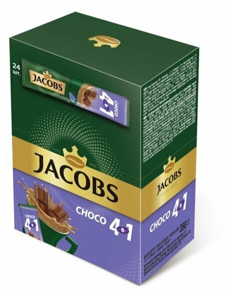 Напиток кофейный растворимый в стиках Jacobs 4 в 1 CHOCO, 13,5г х 24 шт - фотография № 3