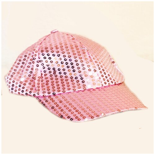 Нарядная яркая бейсболка отделка пойетками цвет светло - розовый шляпа диско с пойетками арт 1