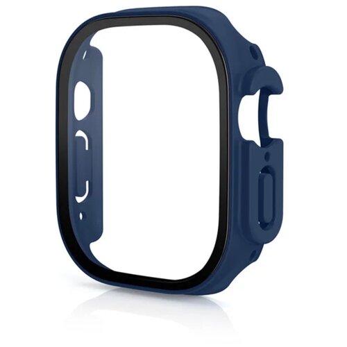 Чехол со стеклом для Apple Watch Ultra 49 mm темно-синий защитный силиконовый противоударный чехол со стеклом для корпуса apple watch ultra 49 мм золотой