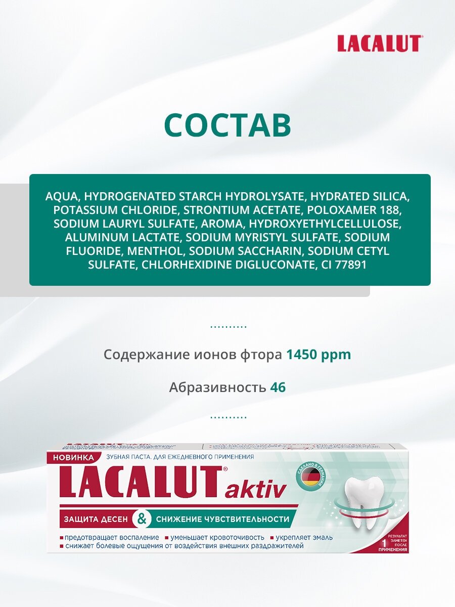 Зубная паста Lacalut Aktiv "Защита десен и снижение чувствительности" 75мл, спайка из 2 штук