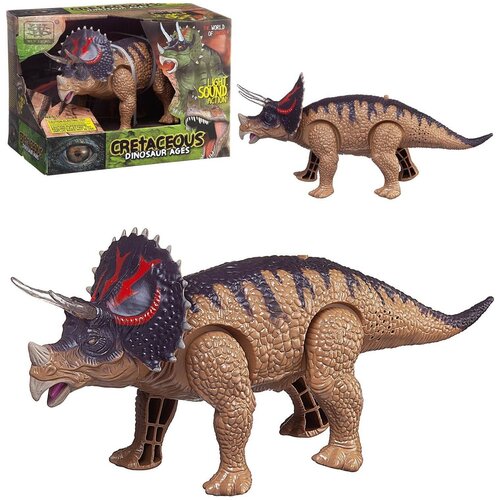 фото Фигурка динозавр трицератопс, движение, светозвуковые эффекты, коричневый, 1 шт. junfa toys