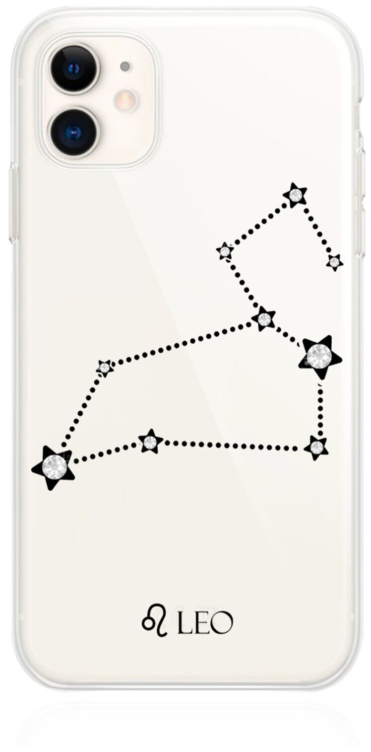Прозрачный силиконовый чехол с кристаллами Lux для iPhone 11 Знак зодиака Лев Leo для Айфон 11
