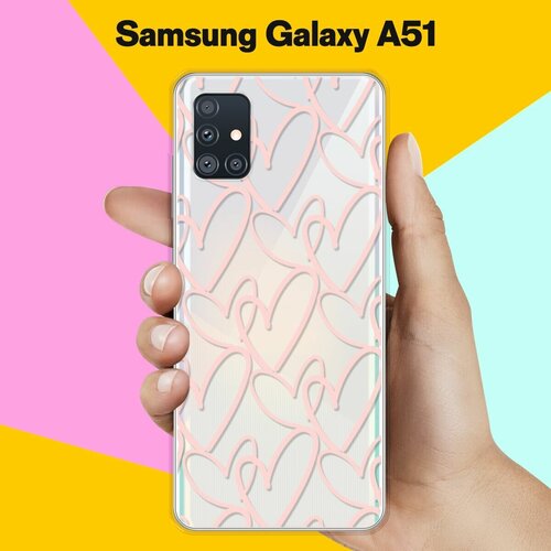 жидкий чехол с блестками прозрачный ананас на samsung galaxy a51 самсунг гэлакси а51 Силиконовый чехол Сердца на Samsung Galaxy A51