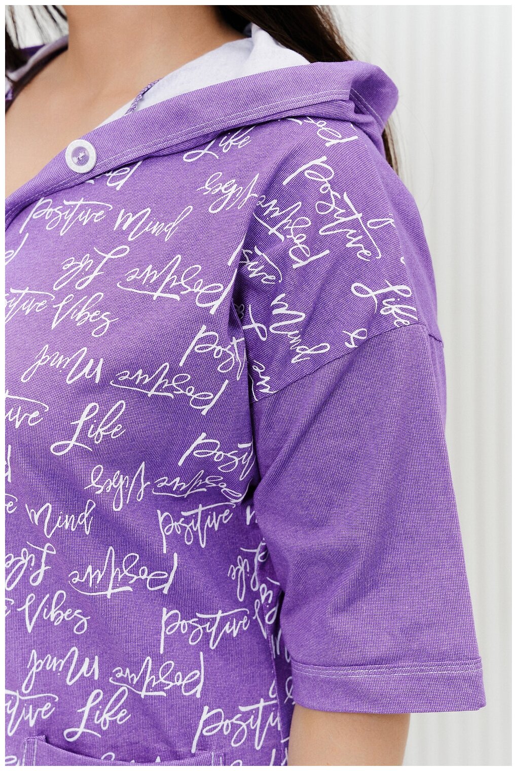 Халат Натали средней длины, укороченный рукав, капюшон, карманы, трикотажная, размер 52, фиолетовый - фотография № 7