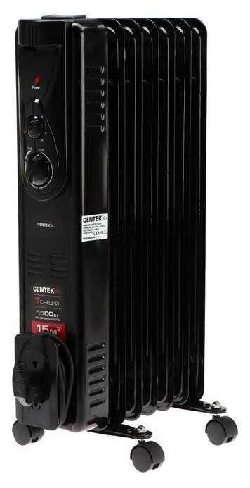 Обогреватель Centek CT-6200, масляный, напольный, 1500 Вт, 15 м², 7 секций, чёрный