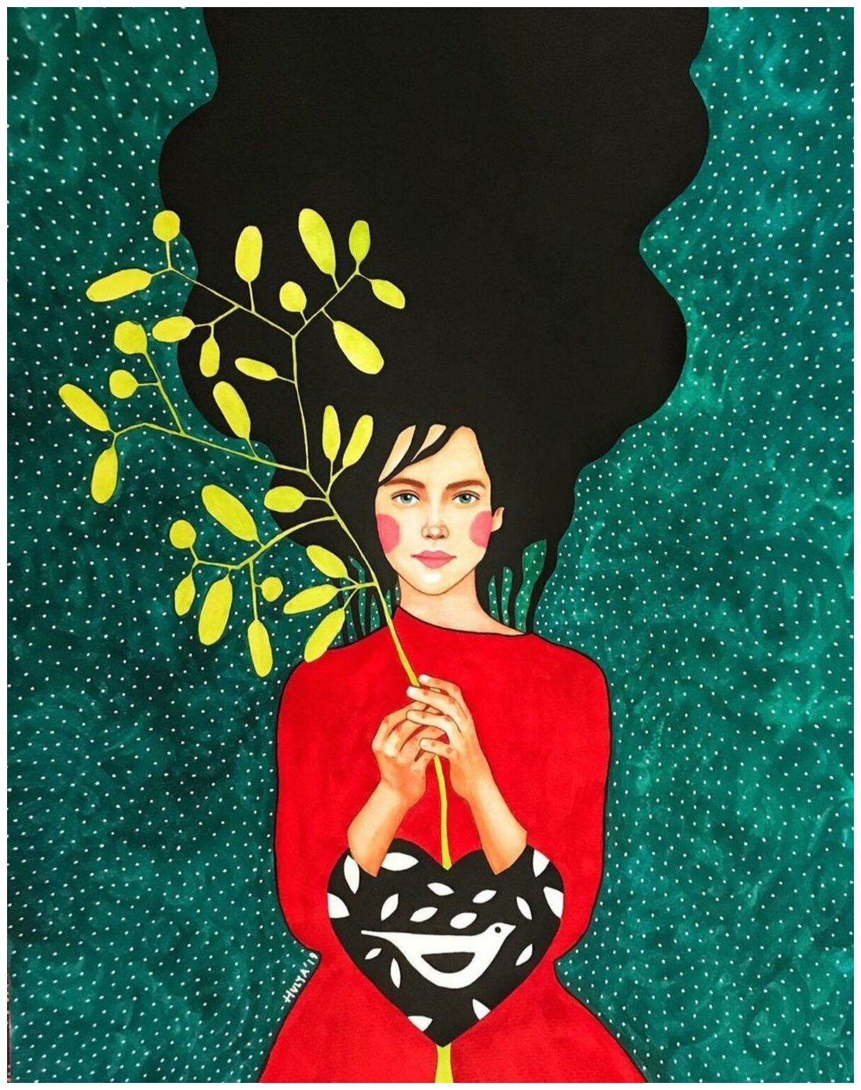 Постер / Плакат / Картина Девушка с веточкой 40х50 см в подарочном тубусе