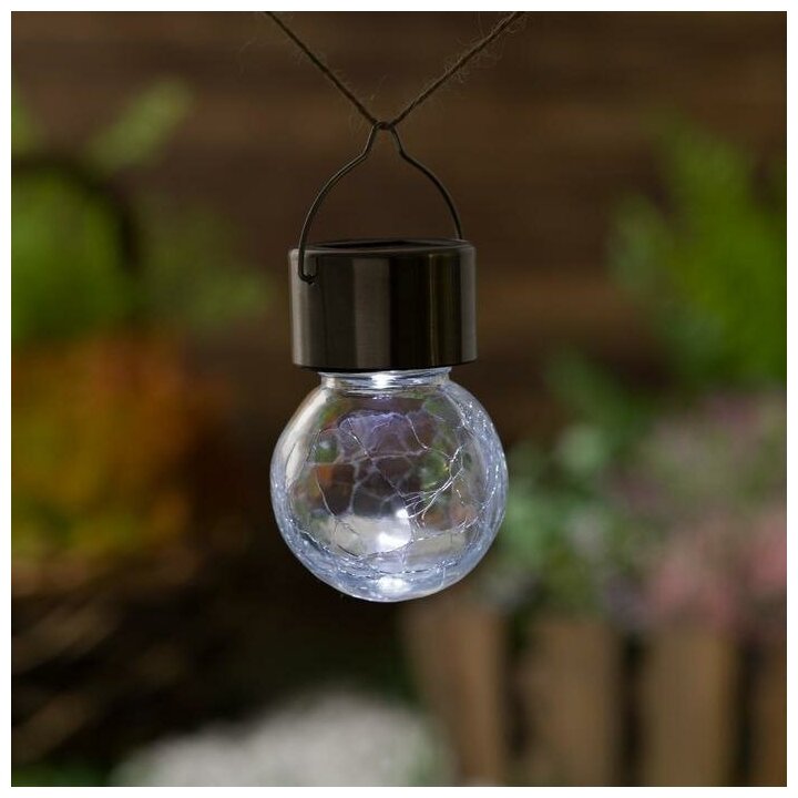 Фонарь садовый на солн, бат, "Лампочка Прозрачная" 6 х 9 см, 1 LED, стекло, белый