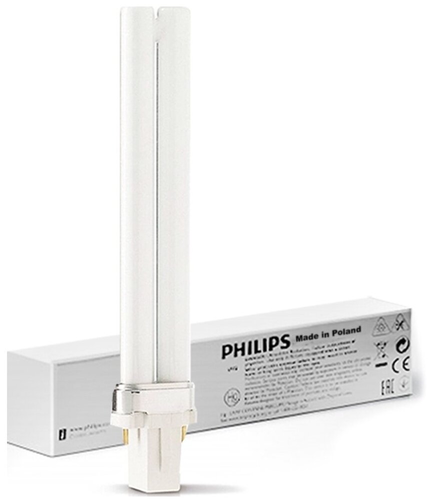 Ультрафиолетовая лампа для фототерапии PHILIPS PL-S 9W/01/2P 1CT/6X10BOX, G23 (2 штыря