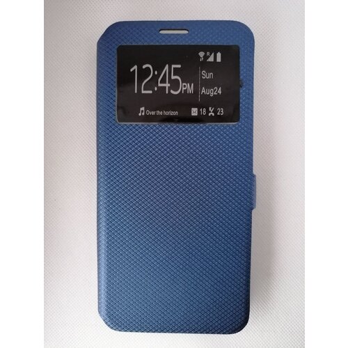 Чехол-книжка для смартфона Samsung Galaxy J8 (2018) синего цвета с окошком, магнитной застежкой и подставкой. чехол книжка для смартфона samsung galaxy j6 2018 синего цвета с окошком магнитной застежкой и подставкой