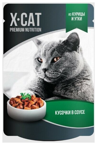 Консервы для кошек X-CAT курица и утка в соусе, 85 г х 24 шт