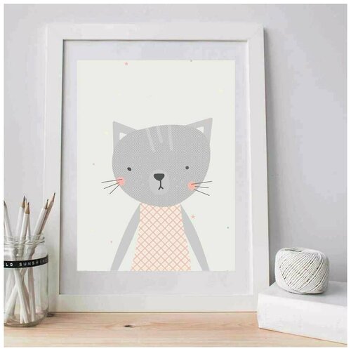 Интерьерный дизайнерский постер Мяу кис-кис, размер А4, 1 шт